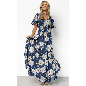 Baltic Born Verona Smocked Maxi Dress Size XXL 2X Womens Blue Floral NEW